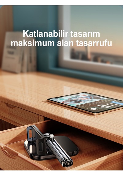 İpad Uyumlu Tablet Ve Telefon Tutucu Metal Masa Kelepçeli 360 Stand