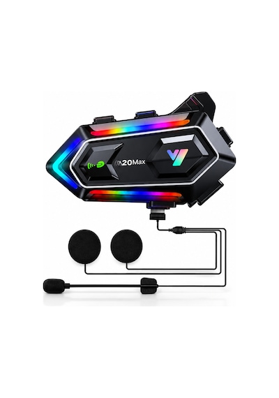 Y20 Max Telsiz Özellikli İki Kişi Bağlantılı 5.3 Motosiklet Kask Kulaklık Rgb Motorsiklet Interkom