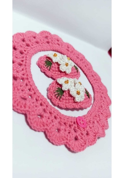 Vintage Şık Tasarım Çocuk Yaka Ve Toka Seti Yeni Trend Pembe Çok Renkli