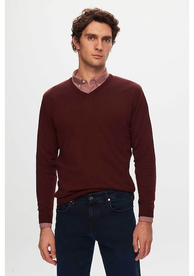 D'S Damat Ds Damat Slim Fit Bordo Pamuk Karışımlı 2'Li V Yaka Triko Ve Gömlek 1HC0206VBN01 Bordo