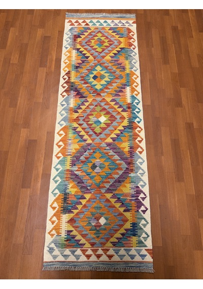 El Dokuma Afgan Kilim 100% Yün Harıka Desenlı Kök Boya Çok Renkli