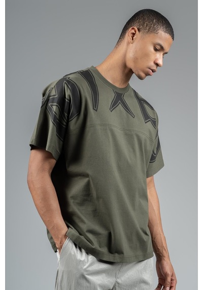 Maraton Sportswear Oversize Erkek Bisiklet Yaka Kısa Kol Basic Haki T-shirt 23246-haki