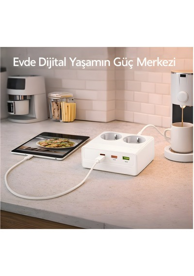 2500w 2 Li Akım Korumalı Priz + 30w Pd Type-c Hızlı Şarj 2 Ac + 3 Usb Çoklu Masaüstü Şarj İstasyonu 2