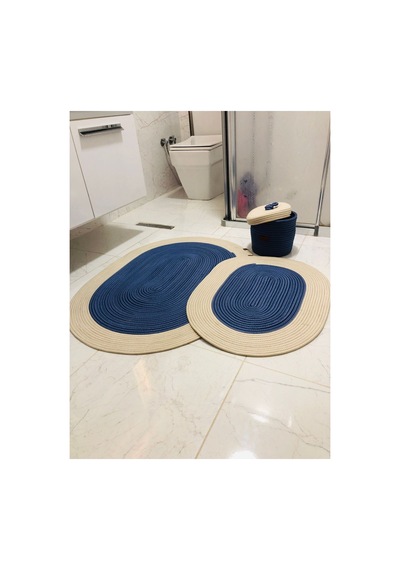 Jüt,hasır,3 Lü,banyo Paspas Takımı,bohem Tarzı Banyo Takımı İndigo Krem İndigo Krem