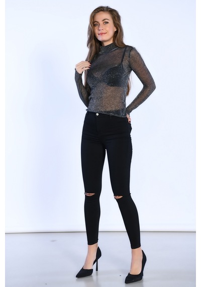 Siyah Yüksek Bel Arkadan Cepli Skinny Jeans-siyah Siyah