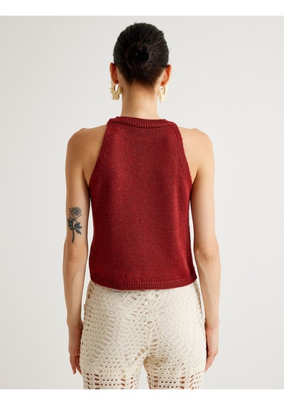 Koton Koton X Melis Ağazat - Halter Yaka Kroşe Üst Kolsuz Ajurlu Bordo 4sak30137ht Bordo