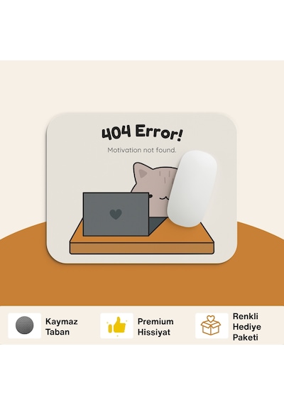 Tabloe 404 Error Eğlenceli Tasarımlı Mouse Pad - 23x19 Cm 4mm Kalınlık - Kaydırmaz Tabanlı Kaliteli Mousepad Kahverengi+açık Gri