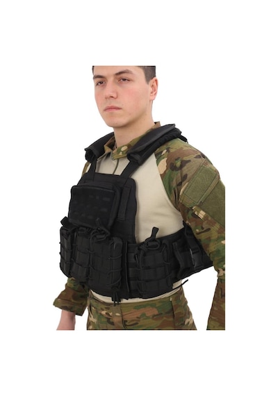 Single Sword Single Sword Kasırga Tactical Balistik Plaka Takılabilen Açık Cepli Hücum Yeleği, Siyah Çok Renkli