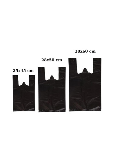 Siyah Kalın Poşet 3'lü Set Küçük, Orta, Büyük 3 Kg Market Manav Poşeti Hışır Atlet Poşet Çöp P