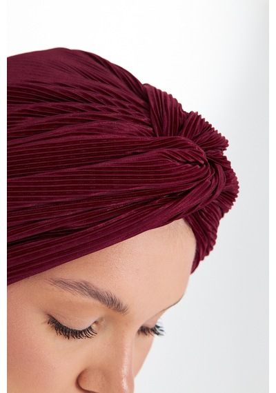 Hürrem Bone Bordo Çapraz Büzgülü Tesettür Bone Fukuro Piliseli 2512 16 Bordo