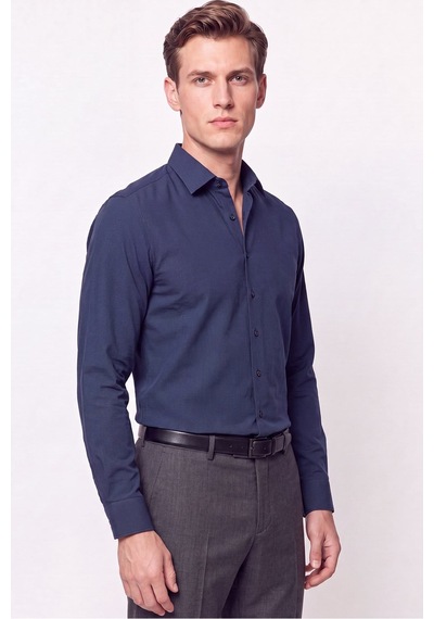 Slim Fit Modal Kumaş Lacivert Gömlek G 1609