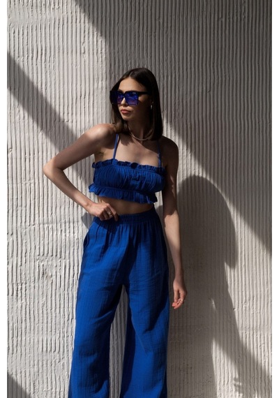 Mai Collection Mai Studios Co. Harvey Saks Mavi Müslin Crop Takım Saks Mavi Mai Collection Mai Studios Co. Harvey Saks Mavi Müslin Crop Takım Saks Mavi