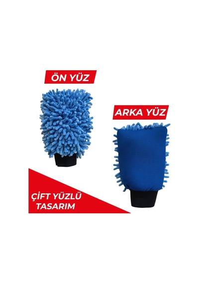 Wonkey - Peluş Araba Yıkama Ve Temizlik Eldiveni, Mikrofiber Oto Yıkama Eldiven, Çift Taraflı Araç Detay Eldiveni