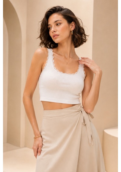 Loule Kadın 3'lü Dantel Detaylı Fitilli Crop Top Siyah-beyaz-kahverengi Çok Renkli