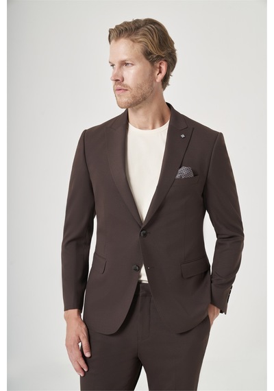İmza Kahverengi Kırlangıç Yaka 6 Drop Slim Fit Tam Astar Esnek Takım Elbise 1001260148