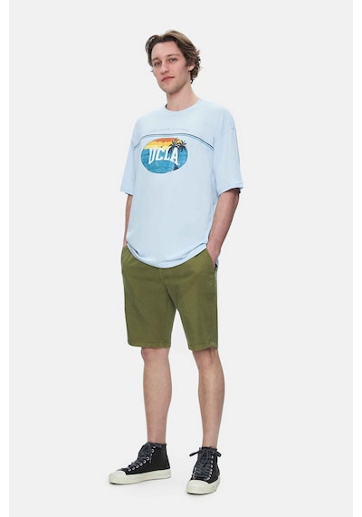 Ucla Aıre Gök Mavi Bisiklet Yaka Baskılı Oversize Erkek Tshirt Gök Mavi