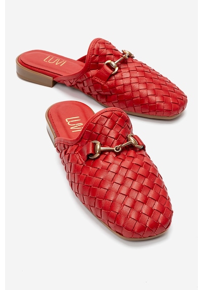 Luvishoes Senıa Kırmızı Örgü Hakiki Deri Tokalı Önü Kapalı Kadın Terlik