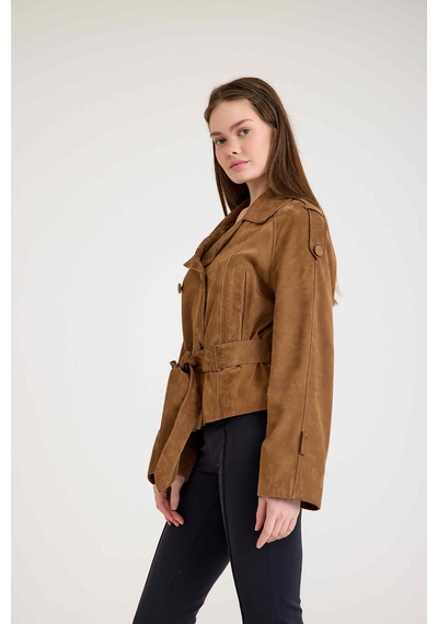 Oversize Bayan Süet Deri Ceket Vb-2 Bk-2791 - 24027 Kahverengi