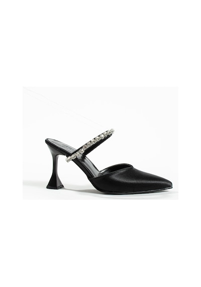 Duxal Shoes Turuncu Saten Taş Detaylı Topuklu Ayakkabı Siyah