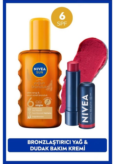 Sun Spf6 Bronzlaştırıcı Güneş Yağı 200ml Ve Kırmızı Renkli Nemlendirici Dudak Bakım Kremi