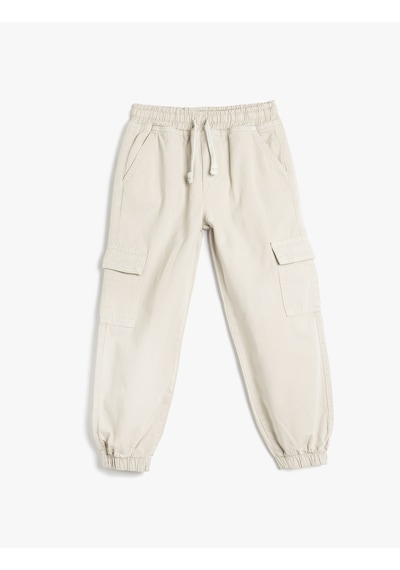 Koton Beli Bağcıklı Kapaklı Cep Detaylı Pamuklu Jogger Pantolon Taş 5skb40018td Taş