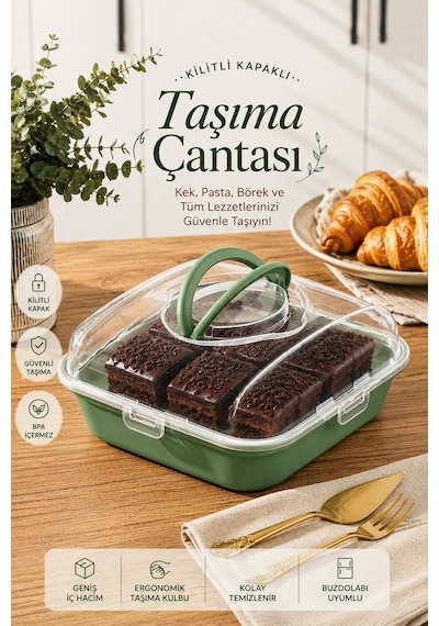 Porsima 1094 Pasta Kek Börek Saklama Kabı Yeşil