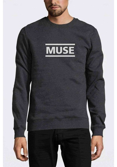 Muse Logo Baskılı Füme Antrasit Erkek Örme Sweatshirt