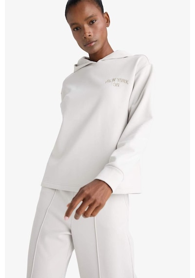Defacto Defactofit Standart Fit Kapüşonlu Baskılı Skuba Dalgıç Kumaş Sporcu Sweatshirt F1691ax25wnbg721 Bej