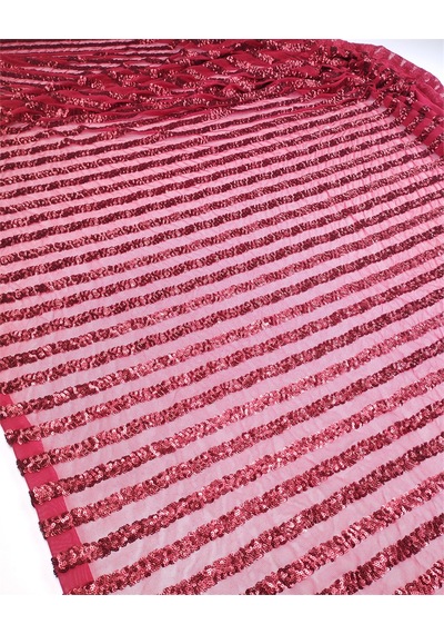 Kırmızı Renkte File Üzeri Enine Pul Payet İşlemeli Kumaş Elbiselik & Bluzluk 125x225cm-12550