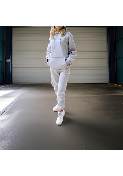 Ceyss Design Unisex Üç İplik Şardonlu Oversize Hoodieli Eşofman Takımı-gri Gri