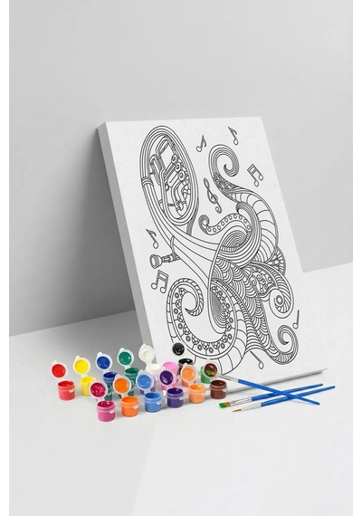 Müzik Notaları Desenli Mandala Tuval Boyama Seti 40x50 Cm