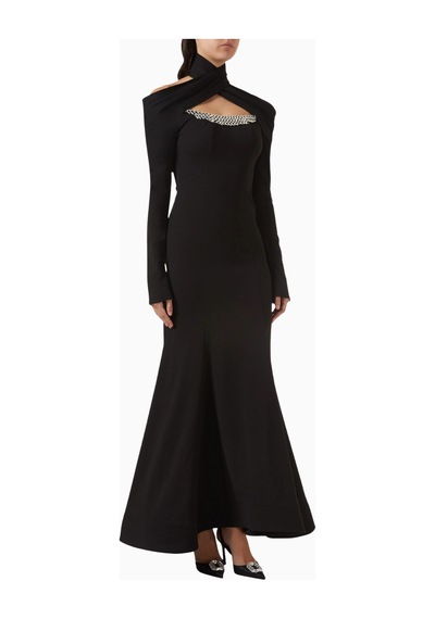 Ac By Aanchal Chanda Embellished High - Neck Yüksek Yaka Taş Işlemeli Maxi Kadın Elbise Siyah