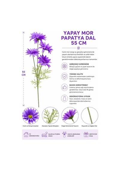 Yapay Mor Papatya Dal 55 Cm