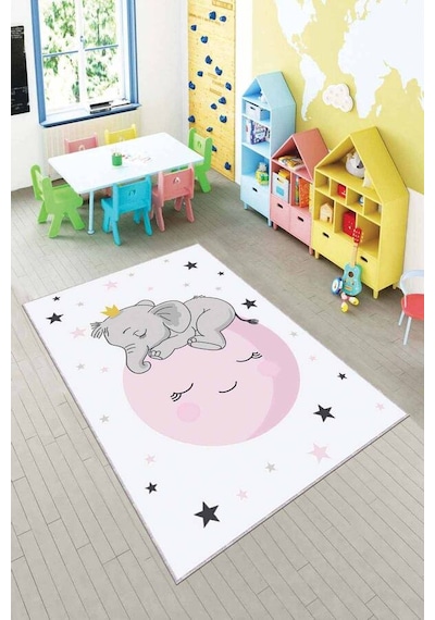 Pudra Yıkanabilir Kaymaz Tabanlı Filli Bebek Halısı Ar144n11