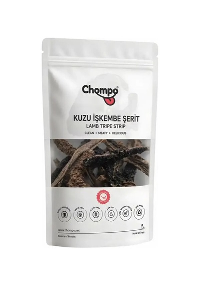 Chompo Kuzu İşkembe Şerit 100% Doğal Katkısız Köpek Ödül Maması 100 Gr Bx