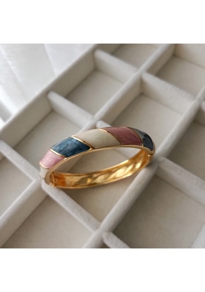 Lente Aksesuar Pastel Renklerde Gold Kaplama Mineli Kalın Vintage Kadın Kelepçe Bilezik Çok Renkli