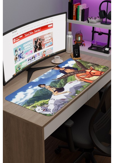 Mononoke Hime Anime V2 - 90x40 Xxl Gaming Kauçuk Kaymaz Taban Mouse Pad Fare Altlığı