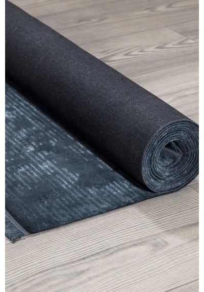 Mavi Rengi Vintage Bambu Altı Kaymaz Makine Dokuma Halı-16