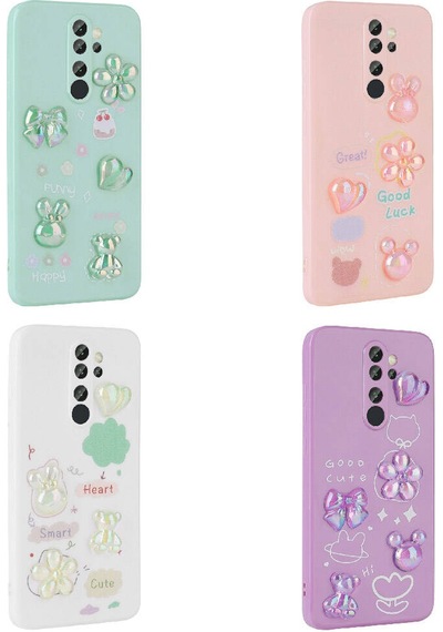 Xiaomi Redmi Note 8 Pro Kılıf Kabartma Figürlü Parlak Zore Toys Silikon Kapak Light Green