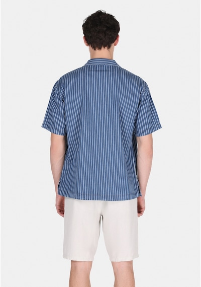 Colin's Colins Oversize Fit Klasik Yaka Çizgili Erkek Mavi Kısa Kol Gömlek Cl1075129 Q1.v1 Dn44320 Denim