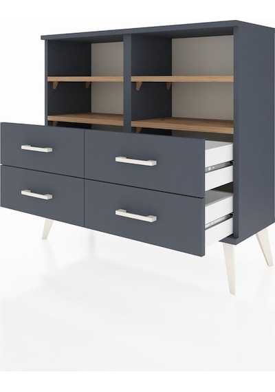 Arges Şifonyer 4 Raflı 4 Çekmeceli 88x30x80 Antrasit-çam/antrasit Çam/antrasit