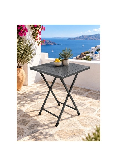 Katlanır Metal Balkon Bahçe Bistro Masa 50x50 Cm Kare Masa 75 Cm Füme 1649