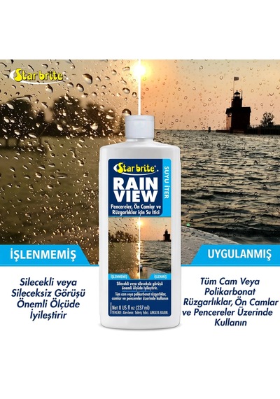 Starbrite - Rain View Marin Cam Yağmur Kaydırıcı 237 Ml : Yağmurlu Ve Fırtınalı Havalarda Sınırsız Görüş Netliği, Su Damlalarına Yol Verin