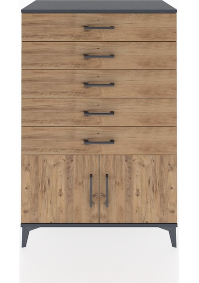 Hyperion Dolap 5 Çekmeceli 2 Kapaklı 88x44x134 Antrasit-çam Antrasit