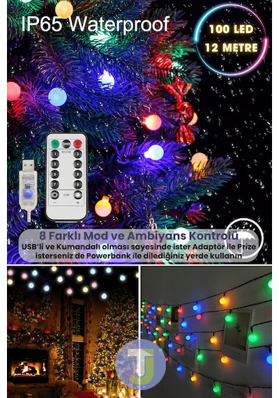 Technosmart 100 Ledli Usbli Kumandalı 8 Modlu 12 Metre Toplu Işık Parti Süsleme Organizasyon RGB