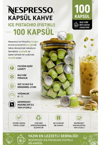Kapsül Kahve Pistachio Fıstıklı 100 Kapsül + Cam Saklama Kutu Hediyeli