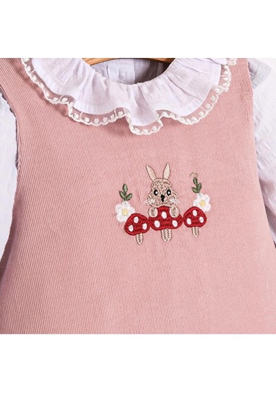 Rabit Nakışlı Kız Bebek Gömlekli Jile Takım Açık Pembe