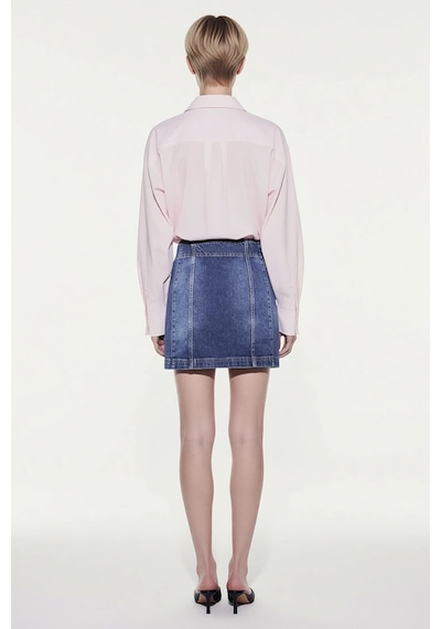 Benerly Kadın Mini Denim Etek Çift Düğme Detaylı A-line Kesim %99 Pamuk R Mavi