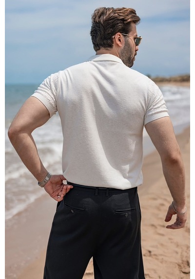 Madmext Ekru Regular Fit Polo Yaka Triko Erkek Tişört E7503