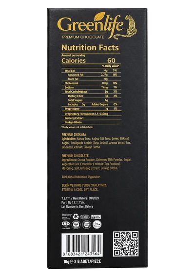 Greenlife Premium Chocolate Erkekler İçin Çikolata 6'lı Paket 96 G